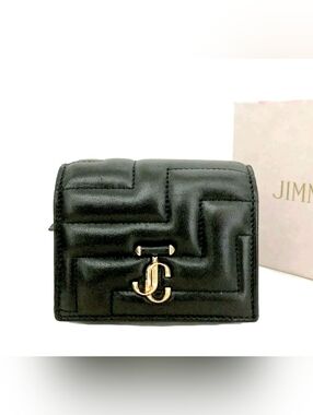 Authentic JIMMY CHOO Set Hanne Bifold Compact Wallet Card Holder Clutch Full Set